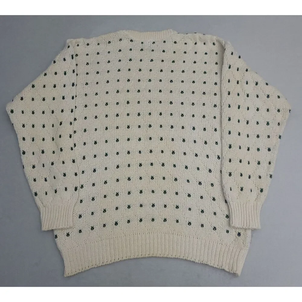 VTG Eddie Bauer Mens Outdoor Outfitter Cotton‎ Knit Sweater M Cream Green USA - Picture 3 of 8